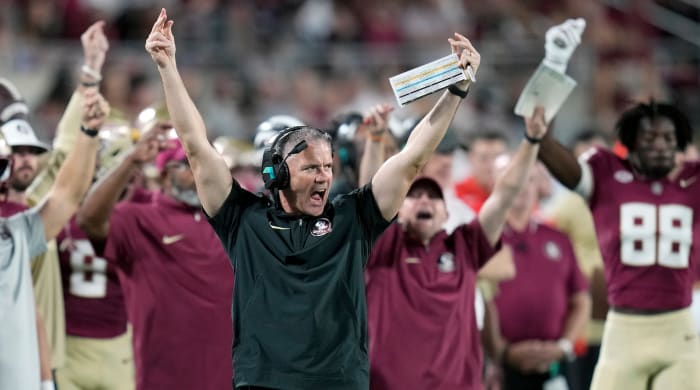 Florida State head coach Mike Norvell reacts during a game vs. LSU.